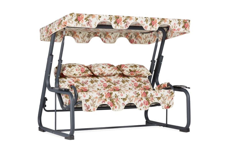 Jaudling 3-seters Hammock med Tak - Blomstrete/Grå - Hagemøbler & utemiljø - Utesofa - Hammock