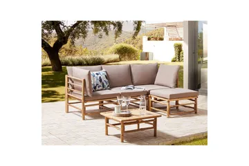 Hörnsoffa Beliani Cerreto Beige/ljust trä, 4-Sits Beige||Light wood - Hagemøbler & utemiljø - Loungemøbler - Loungegrupper