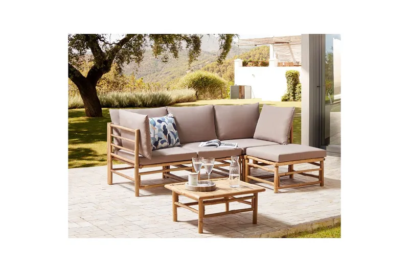 Hörnsoffa Beliani Cerreto Beige/ljust trä, 4-Sits Beige||Light wood - Hagemøbler & utemiljø - Loungemøbler - Loungegrupper