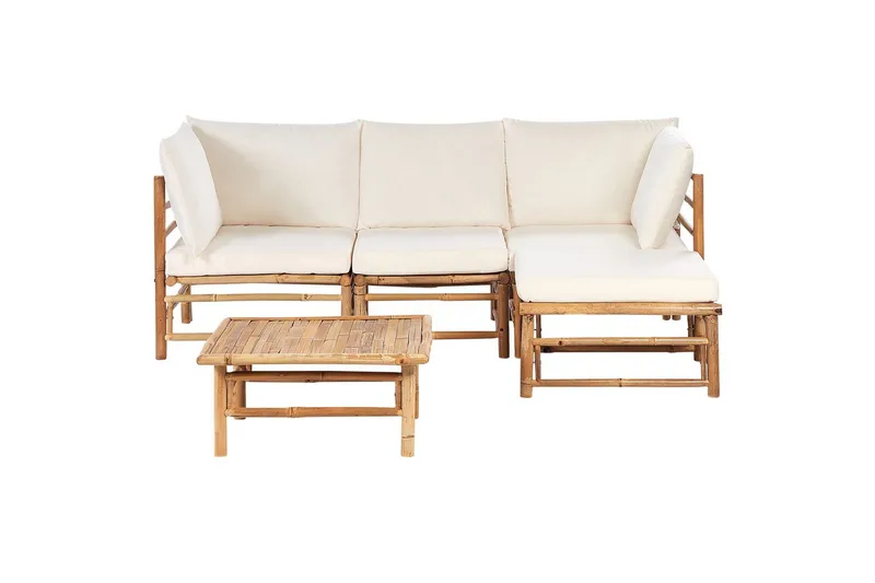 Hörnsoffa Beliani Cerreto Beige/ljust trä, 4-Sits White||Light wood