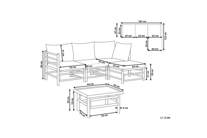 Hörnsoffa Beliani Cerreto Beige/ljust trä, 4-Sits White||Light wood - Hagemøbler & utemiljø - Loungemøbler - Loungegrupper
