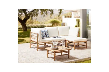 Hörnsoffa Beliani Cerreto Beige/ljust trä, 4-Sits White||Light wood - Hagemøbler & utemiljø - Loungemøbler - Loungegrupper
