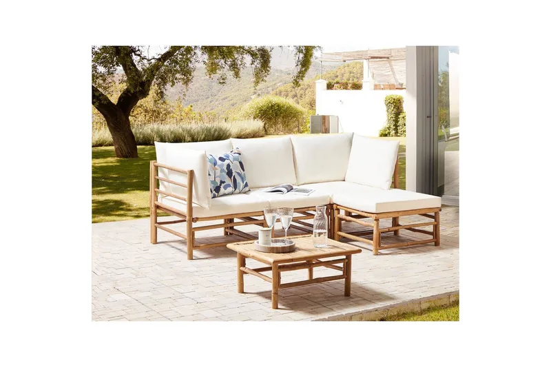 Hörnsoffa Beliani Cerreto Beige/ljust trä, 4-Sits White||Light wood - Hagemøbler & utemiljø - Loungemøbler - Loungegrupper