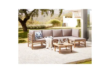 Hörnsoffa Beliani Cerreto Beige/ljust trä, 5-Sits Beige||Light wood - Hagemøbler & utemiljø - Loungemøbler - Loungegrupper