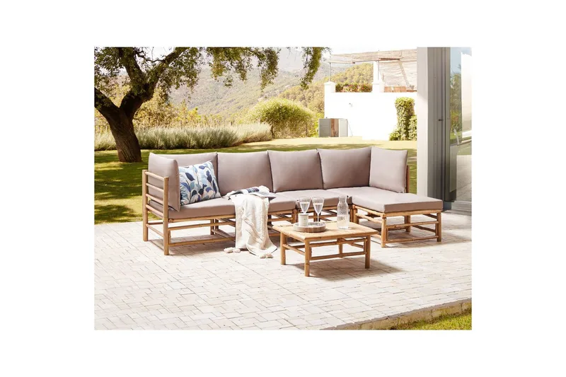 Hörnsoffa Beliani Cerreto Beige/ljust trä, 5-Sits Beige||Light wood - Hagemøbler & utemiljø - Loungemøbler - Loungegrupper
