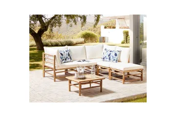 Hörnsoffa Beliani Cerreto Beige/ljust trä, 5-Sits White||Light wood - Hagemøbler & utemiljø - Loungemøbler - Loungegrupper