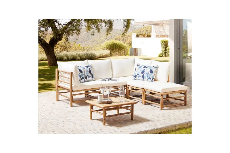 Hörnsoffa Beliani Cerreto Beige/ljust trä, 5-Sits White||Light wood - Hagemøbler & utemiljø - Loungemøbler - Loungegrupper