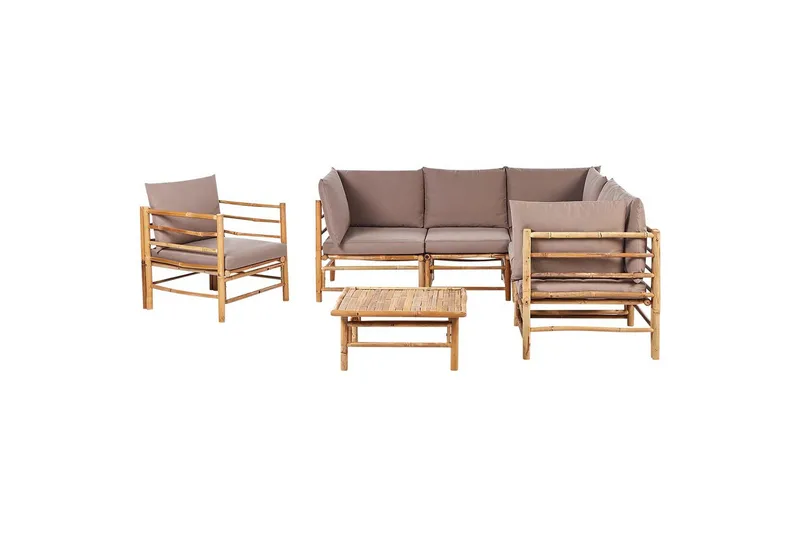 Hörnsoffa Beliani Cerreto Beige/ljust trä, 6-Sits Beige||Light wood