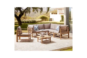 Hörnsoffa Beliani Cerreto Beige/ljust trä, 6-Sits Beige||Light wood - Hagemøbler & utemiljø - Loungemøbler - Loungegrupper