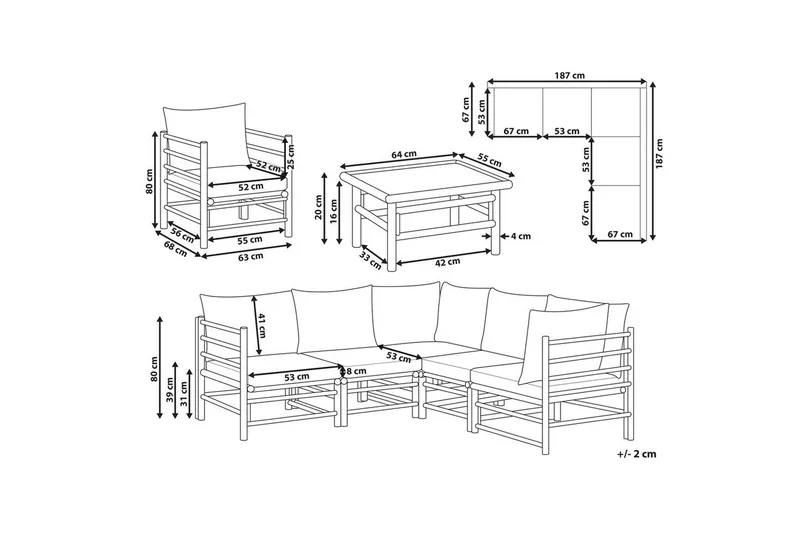 Hörnsoffa Beliani Cerreto Beige/ljust trä, 6-Sits White||Light wood - Hagemøbler & utemiljø - Loungemøbler - Loungegrupper