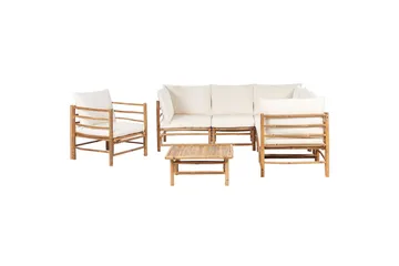 Hörnsoffa Beliani Cerreto Beige/ljust trä, 6-Sits White||Light wood - Hagemøbler & utemiljø - Loungemøbler - Loungegrupper