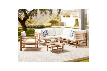 Hörnsoffa Beliani Cerreto Beige/ljust trä, 6-Sits White||Light wood - Hagemøbler & utemiljø - Loungemøbler - Loungegrupper