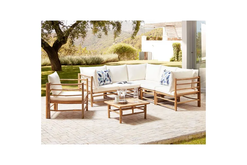 Hörnsoffa Beliani Cerreto Beige/ljust trä, 6-Sits White||Light wood - Hagemøbler & utemiljø - Loungemøbler - Loungegrupper