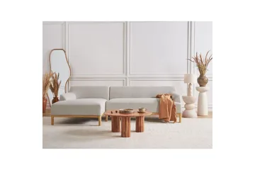 Hörnsoffa Beliani Sosjo Beige, ljust trä, Högervänd Beige||Light colored wood Left-faced - Møbler - Sofaer - Sofaer med sjeselong