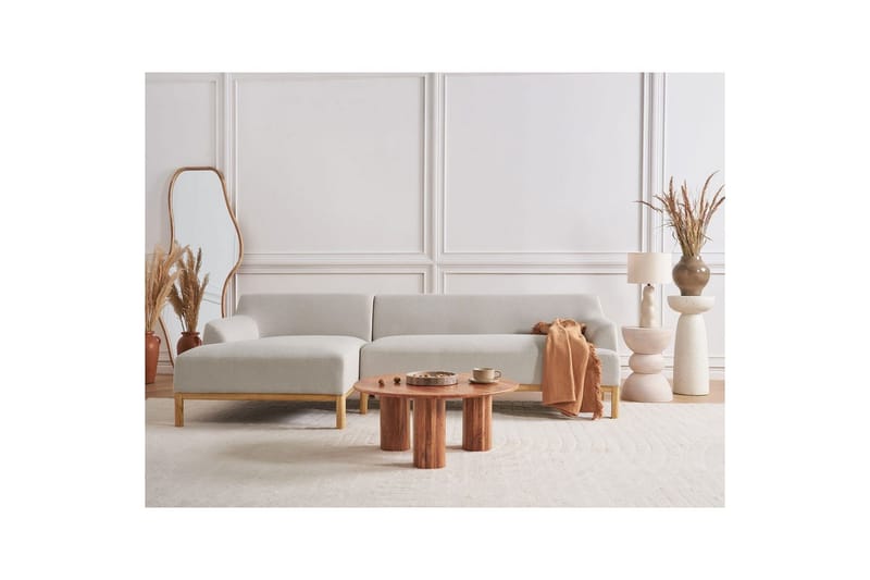 Hörnsoffa Beliani Sosjo Beige, ljust trä, Högervänd Beige||Light colored wood Left-faced - Møbler - Sofaer - Sofaer med sjeselong