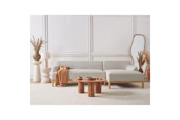 Hörnsoffa Beliani Sosjo Beige, ljust trä, Högervänd Beige||Light colored wood Right-faced - Møbler - Sofaer - Hjørnesofaer - Hjørnesofa med divan