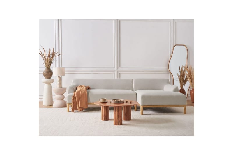 Hörnsoffa Beliani Sosjo Beige, ljust trä, Högervänd Beige||Light colored wood Right-faced - Møbler - Sofaer - Hjørnesofaer - Hjørnesofa med divan