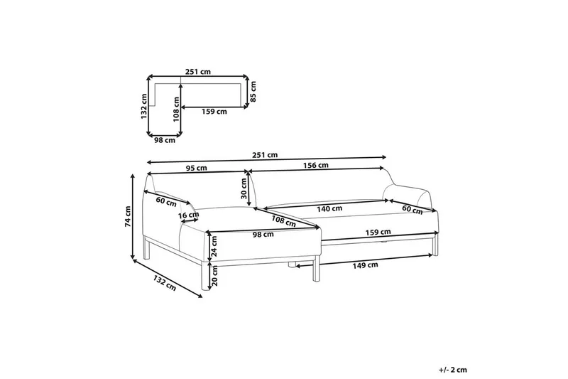 Hörnsoffa Beliani Sosjo Beige, ljust trä, Högervänd Black||Light colored wood Left-faced - Møbler - Sofaer - Hjørnesofaer - Hjørnesofa med divan
