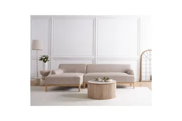 Hörnsoffa Beliani Sosjo Beige, ljust trä, Högervänd Brown||Light colored wood Left-faced - Møbler - Sofaer - Hjørnesofaer - Hjørnesofa med divan