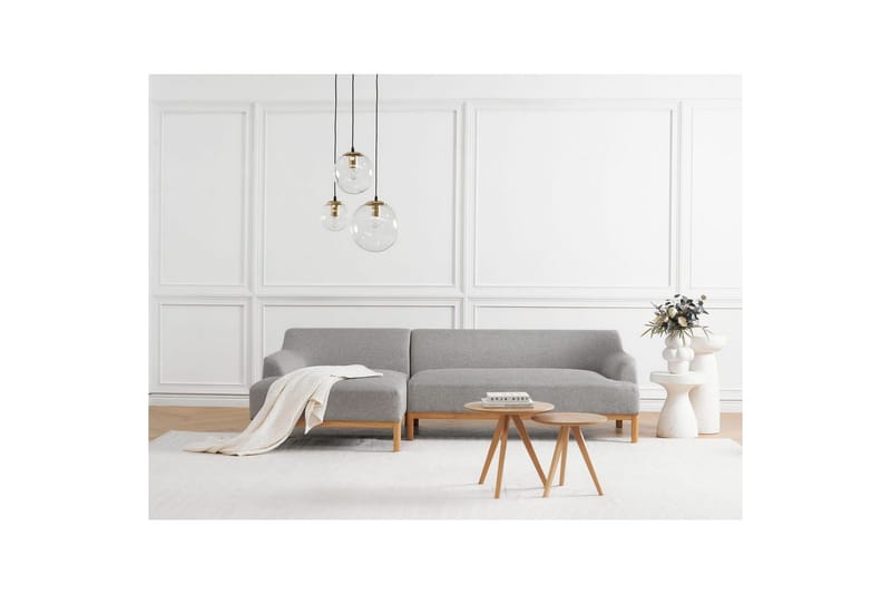Hörnsoffa Beliani Sosjo Beige, ljust trä, Högervänd Grey||Light colored wood Left-faced - Møbler - Sofaer - Sofaer med sjeselong