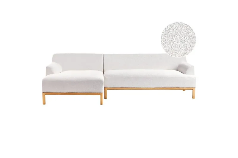 Hörnsoffa Beliani Sosjo Beige, ljust trä, Högervänd White||Light colored wood Left-faced