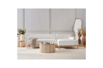 Hörnsoffa Beliani Sosjo Beige, ljust trä, Högervänd White||Light colored wood Right-faced - Møbler - Sofaer - Hjørnesofaer - Hjørnesofa med divan