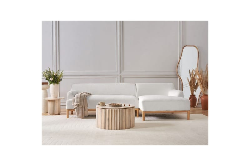 Hörnsoffa Beliani Sosjo Beige, ljust trä, Högervänd White||Light colored wood Right-faced - Møbler - Sofaer - Hjørnesofaer - Hjørnesofa med divan