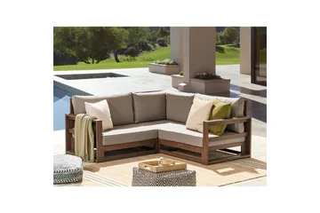 Hörnsoffa Beliani Timor Ljus trä/grått/beige, Ja Dark wood||Grey||Beige - Hagemøbler & utemiljø - Utesofa - Hagesofa & hagebenk
