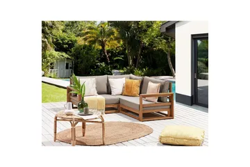 Hörnsoffa Beliani Timor Ljus trä/grått/beige, Ja Light wood||Grey||Beige - Hagemøbler & utemiljø - Utesofa - Hagesofa & hagebenk