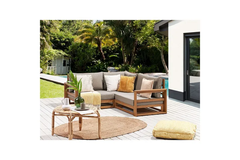 Hörnsoffa Beliani Timor Ljus trä/grått/beige, Ja Light wood||Grey||Beige - Hagemøbler & utemiljø - Utesofa - Hagesofa & hagebenk