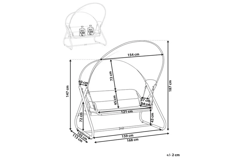 Huske til hagen Solagna - Mørk grå, 168x113x187 cm - Hagemøbler & utemiljø - Utesofa - Hengesofa