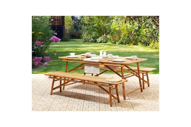 Set med 2 trädgårdsbänkar Beliani Tindari Light wood - Hagemøbler & utemiljø - Utesofa - Hagebenk & utebenk