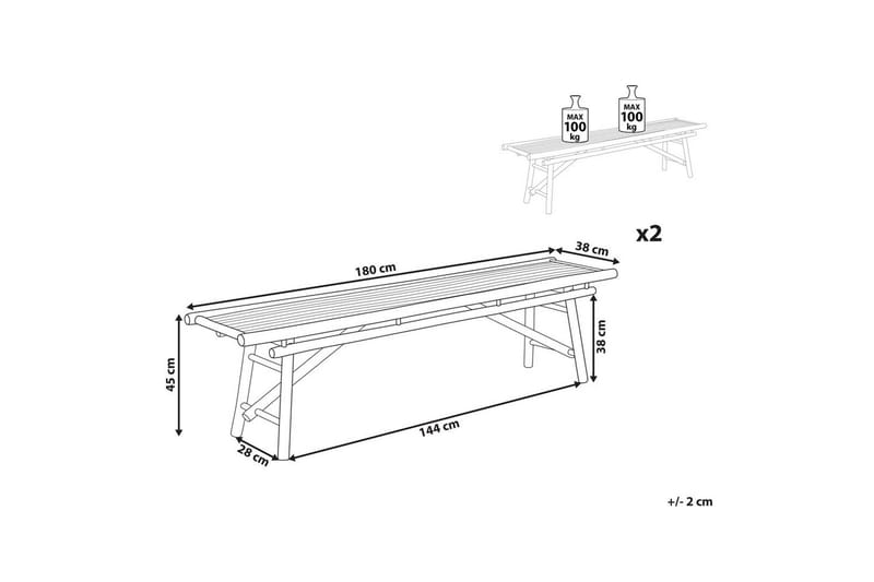 Set med 2 trädgårdsbänkar Beliani Tindari Light wood - Hagemøbler & utemiljø - Utesofa - Hagebenk & utebenk