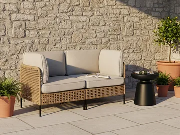 Sofa utendørs 2-seter Omegana kunstrotting - Beige/Svart - Hagemøbler & utemiljø - Utesofa