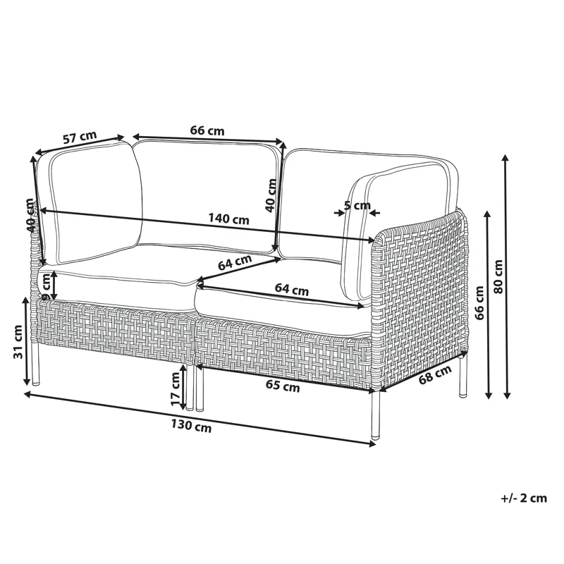 Sofa utendørs 2-seter Omegana kunstrotting - Beige/Svart - Hagemøbler & utemiljø - Utesofa