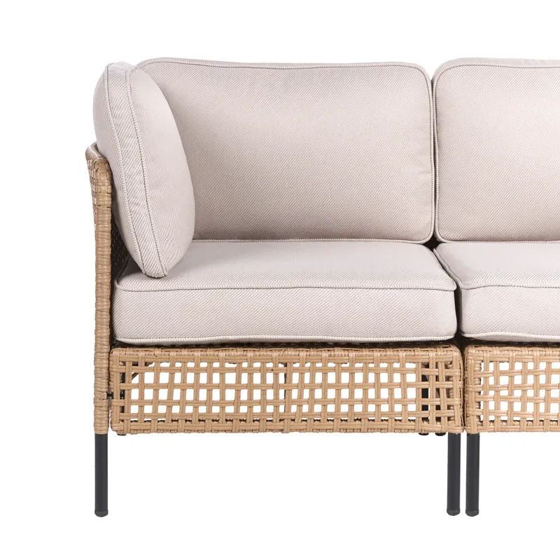 Sofa utendørs 2-seter Omegana kunstrotting - Beige/Svart - Hagemøbler & utemiljø - Utesofa