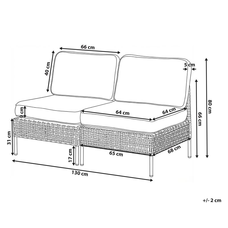 Sofa utendørs 2-seter Omegana uten armlener kunstrotting - Beige/Svart - Hagemøbler & utemiljø - Utesofa