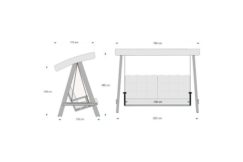 Taharoa utendørs hengende sofa 3-seter - Antrasitt - Hagemøbler & utemiljø - Utesofa - Hengesofa