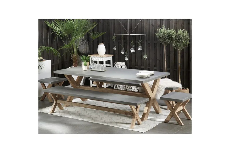 Trädgårdsbänk Beliani Olbia Grå/ljust trä Grey||Light wood - Hagemøbler & utemiljø - Utesofa - Hagebenk & utebenk