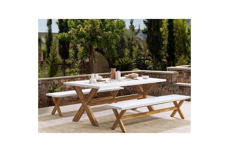 Trädgårdsbänk Beliani Olbia Grå/ljust trä White||Light wood - Hagemøbler & utemiljø - Utesofa - Hagebenk & utebenk