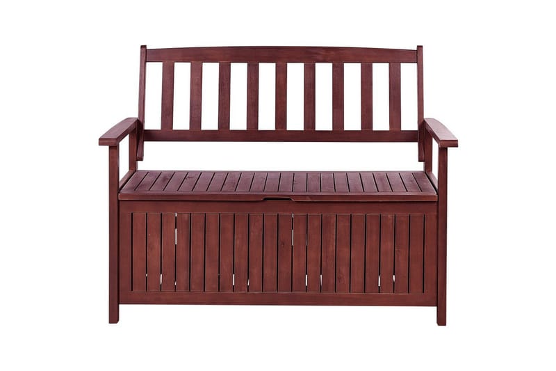 Trädgårdsbänk med dyna Beliani Sovana Mörk trä/vit, 120 cm Brown||Red - Hagemøbler & utemiljø - Utesofa - Hagebenk & utebenk