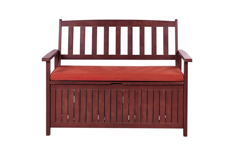 Trädgårdsbänk med dyna Beliani Sovana Mörk trä/vit, 120 cm Brown||Red