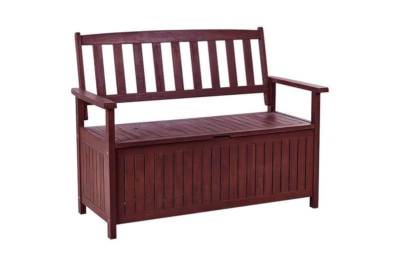 Trädgårdsbänk med dyna Beliani Sovana Mörk trä/vit, 120 cm Brown||Red - Hagemøbler & utemiljø - Utesofa - Hagebenk & utebenk