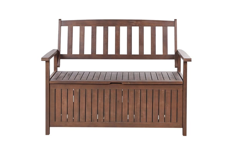Trädgårdsbänk med dyna Beliani Sovana Mörk trä/vit, 120 cm Dark wood||Red - Hagemøbler & utemiljø - Utesofa - Hagebenk & utebenk