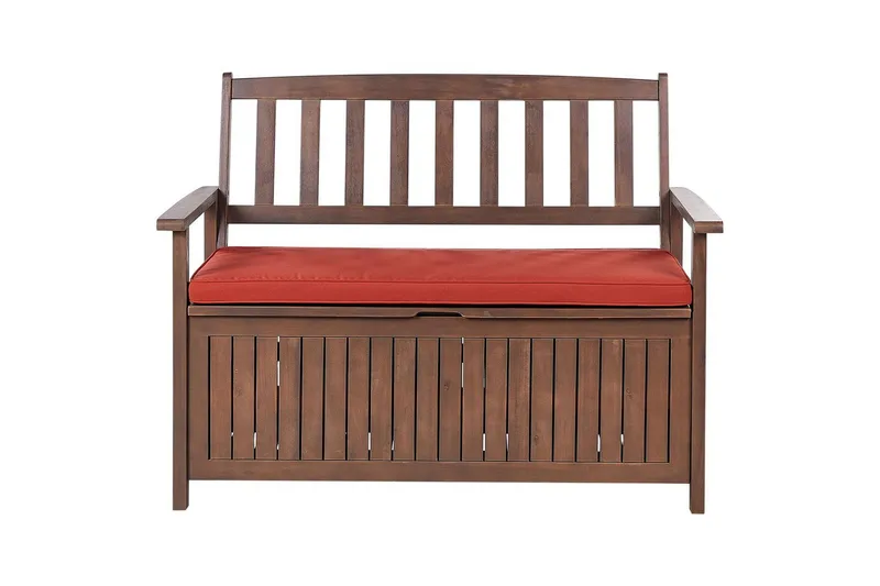 Trädgårdsbänk med dyna Beliani Sovana Mörk trä/vit, 120 cm Dark wood||Red