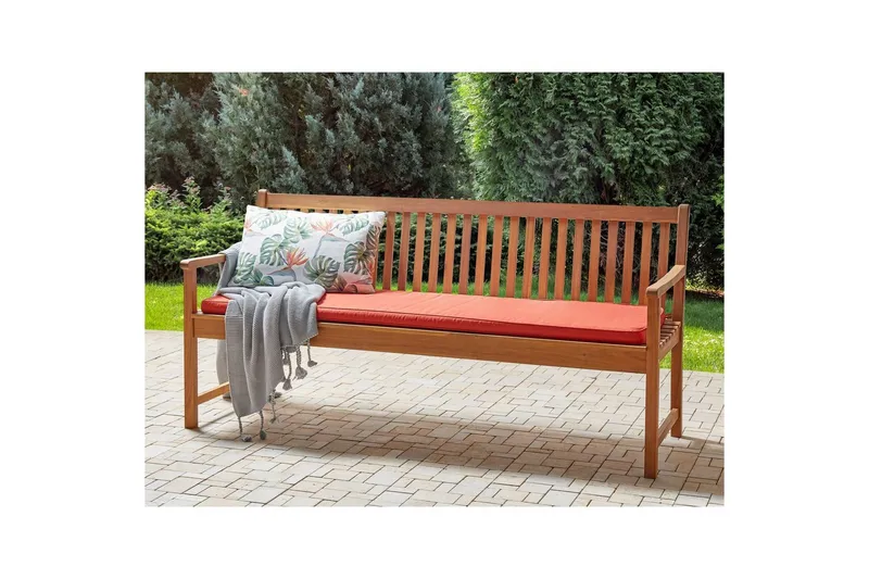 Trädgårdsbänk med dyna Beliani Vivara Light wood||Red - Hagemøbler & utemiljø - Utesofa - Hagebenk & utebenk