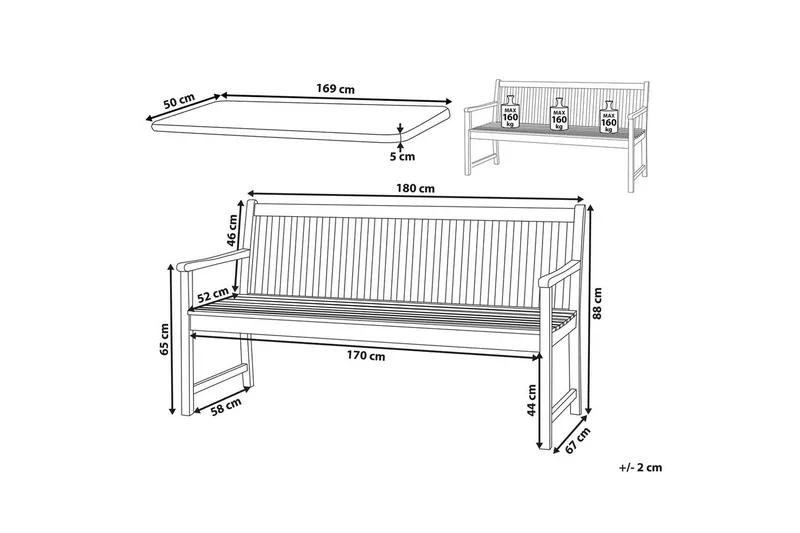 Trädgårdsbänk med dyna Beliani Vivara Light wood||Red - Hagemøbler & utemiljø - Utesofa - Hagebenk & utebenk