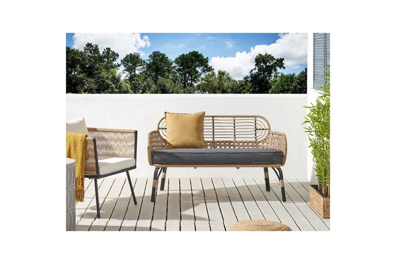 Trädgårdsbänk med dyna Beliani Pratello Natural||Beige||Grey||Black - Hagemøbler & utemiljø - Utesofa - Hagesofa & hagebenk