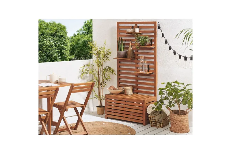 Trädgårdsbänk med väggpanel Beliani Matino Light wood - Hagemøbler & utemiljø - Utesofa - Hagebenk & utebenk