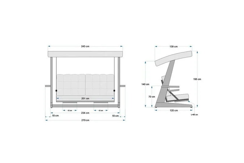 Tredobbelt hagestol Dasina Naturlig / antrasitt - Naturlig / antrasitt - Hagemøbler & utemiljø - Utesofa - Hengesofa